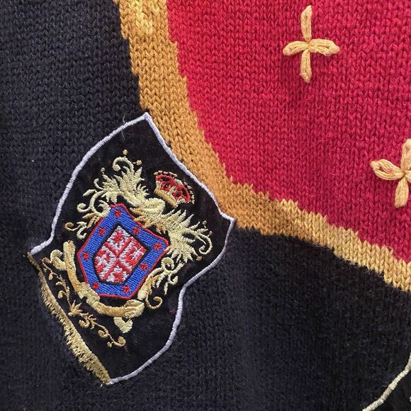 Vintage Lucia Sweater Women Size Small S Red Black Plaid Crest Preppy Academia - Picture 8 of 15